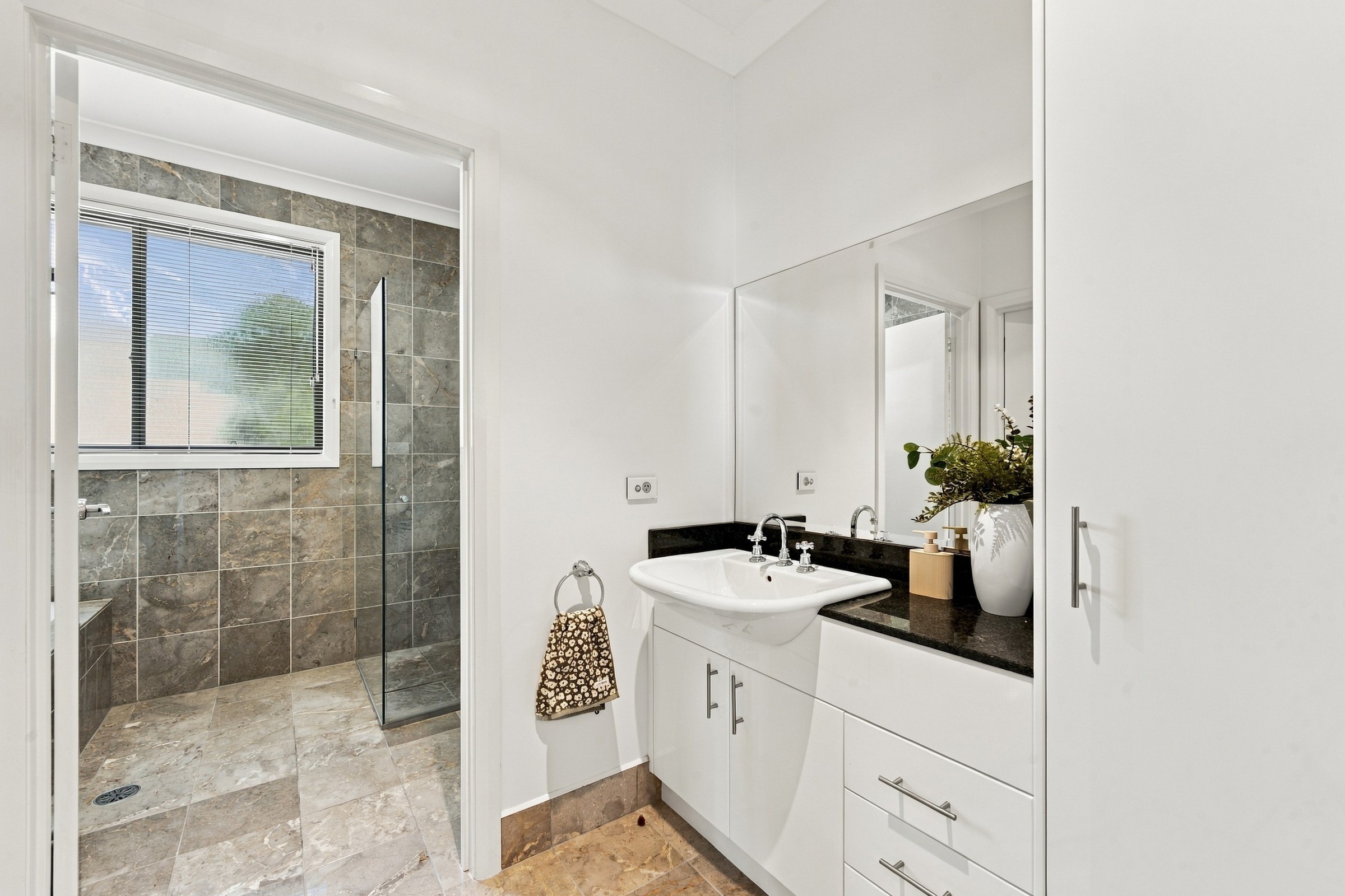 Main bathroom vanity and shower